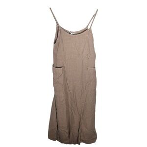 Vintage Aly Wear Linen Tan 90s Made in the USA Slip Dress With Pockets Size M